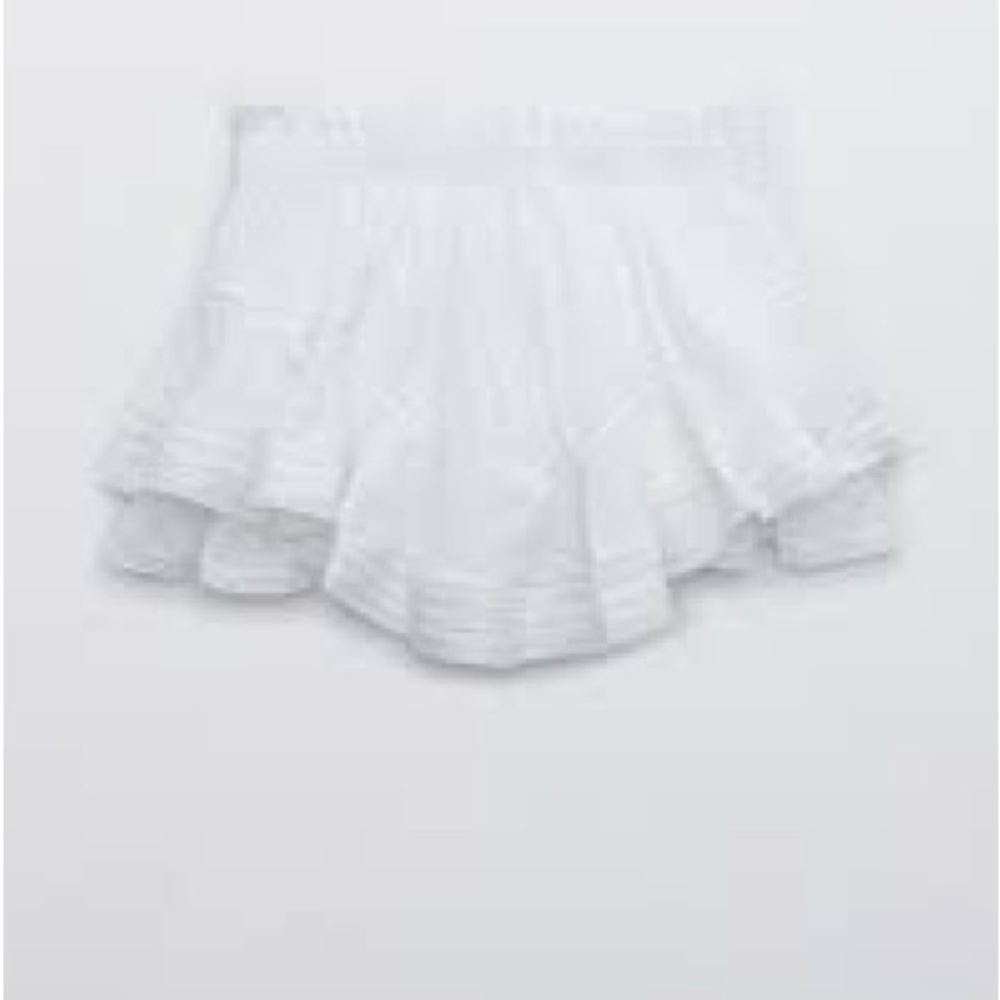 Aerie White Tiered Ruffle Mini Skirt with shorts underneath
